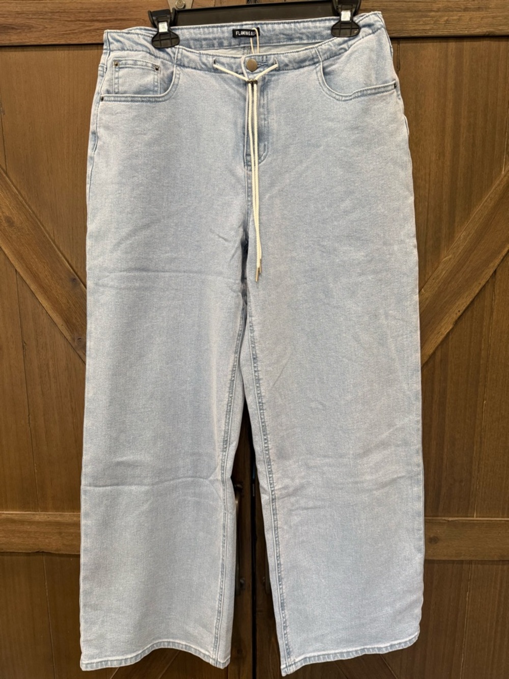 Light Wash Wide‎ Leg Jeans with Drawstring Waist